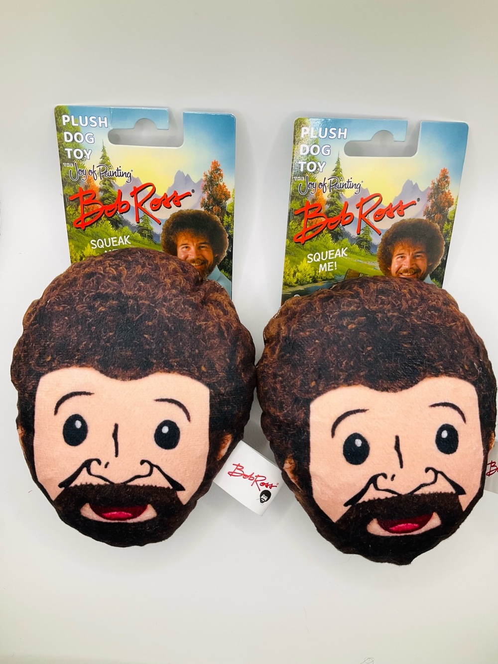 NWT 2pc BOB ROSS Plush Dog Toy - Squeaky and Crinkle Fabric Plush